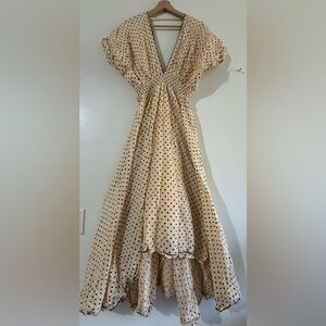 MES DEMOISELLES Elegant Cream Polka Dot Maxi Dress